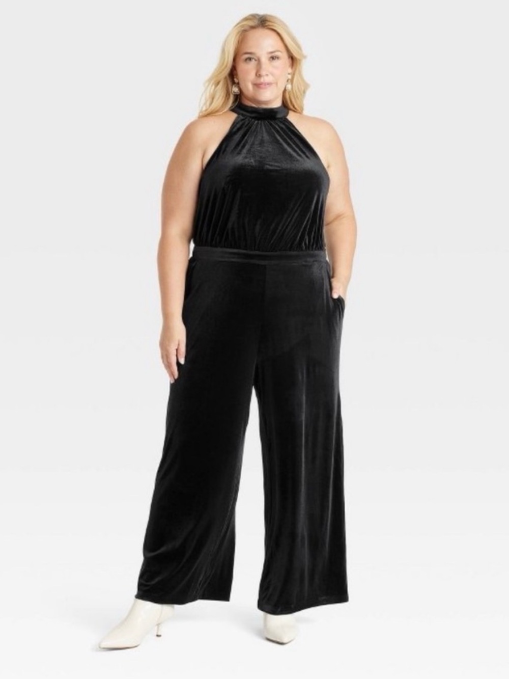 A New Day Women's Velvet Jumpsuit Black XXL